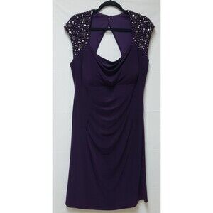 XScape Eggplant Evening Dress 16W Draped Ruched Cocktail Party Wedding Guest